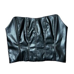 Vera and Lucy Black Liquid Leather Faux Leather Ribbed Cropped Corset Sz. S
